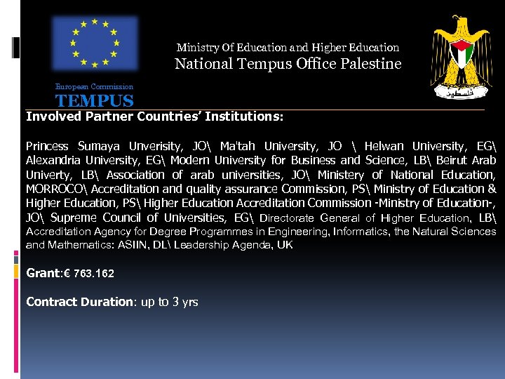 Ministry Of Education and Higher Education National Tempus Office Palestine European Commission TEMPUS Involved