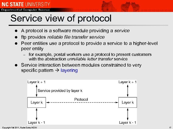 Service view of protocol A protocol is a software module providing a service l