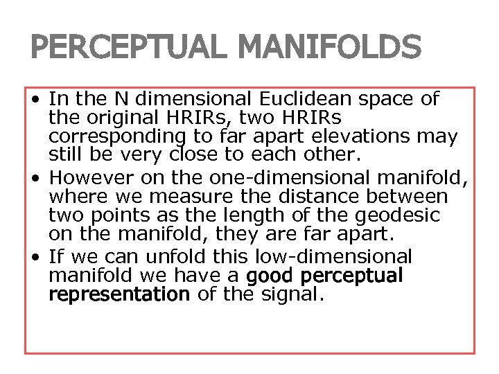 PERCEPTUAL MANIFOLDS • In the N dimensional Euclidean space of the original HRIRs, two