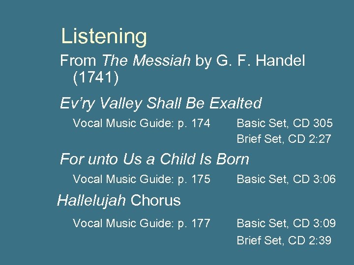 Listening From The Messiah by G. F. Handel (1741) Ev’ry Valley Shall Be Exalted