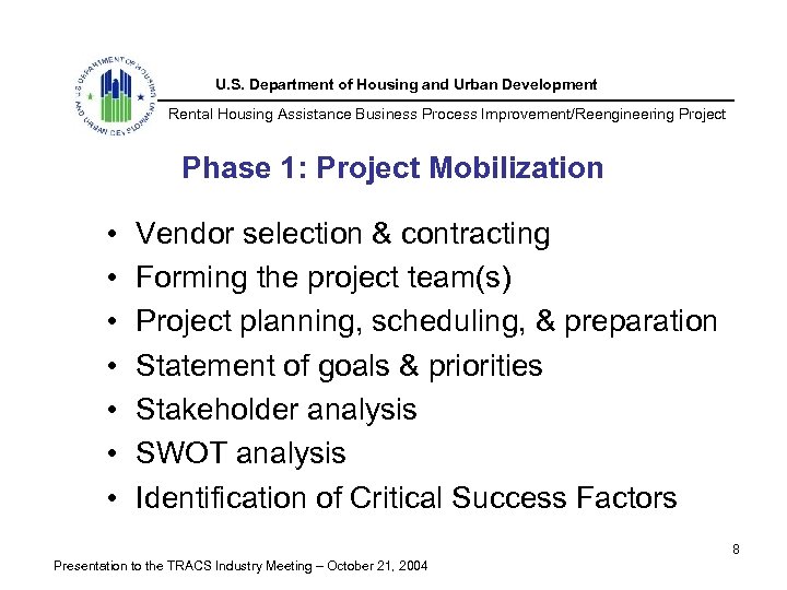 U. S. Department of Housing and Urban Development Rental Housing Assistance Business Process Improvement/Reengineering