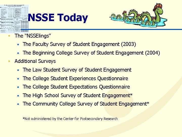 NSSE Today w The “NSSElings” w The Faculty Survey of Student Engagement (2003) w