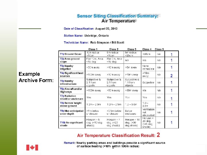 Example Archive Form: 8 