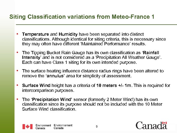 Siting Classification variations from Meteo-France 1 • Temperature and Humidity have been separated into