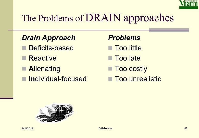 The Problems of DRAIN approaches Drain Approach n Deficits-based n Reactive n Alienating n