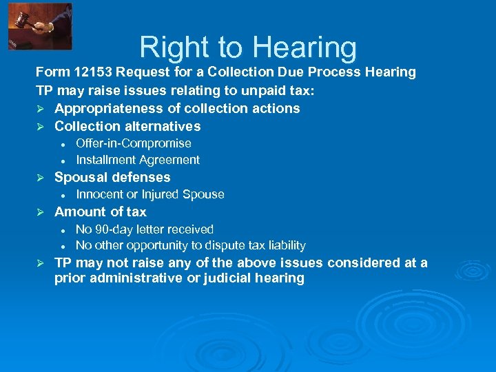 Right to Hearing Form 12153 Request for a Collection Due Process Hearing TP may