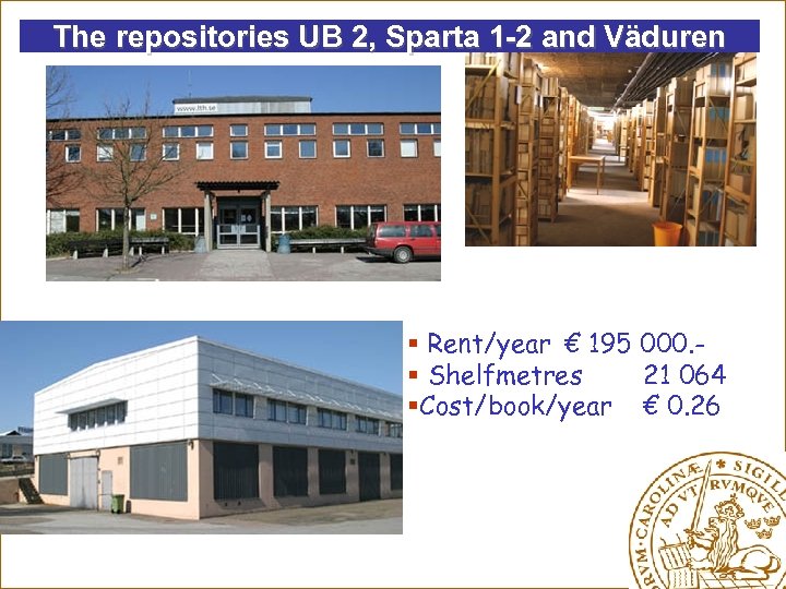 The repositories UB 2, Sparta 1 -2 and Väduren § Rent/year € 195 000.