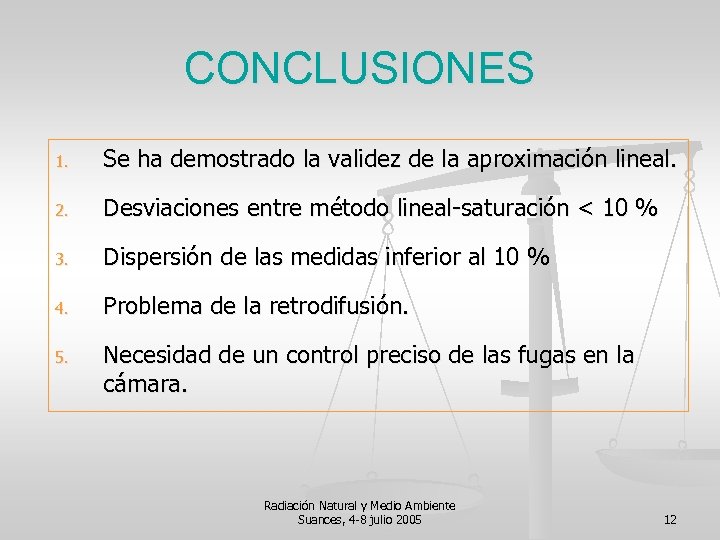 CONCLUSIONES 1. Se ha demostrado la validez de la aproximación lineal. 2. Desviaciones entre
