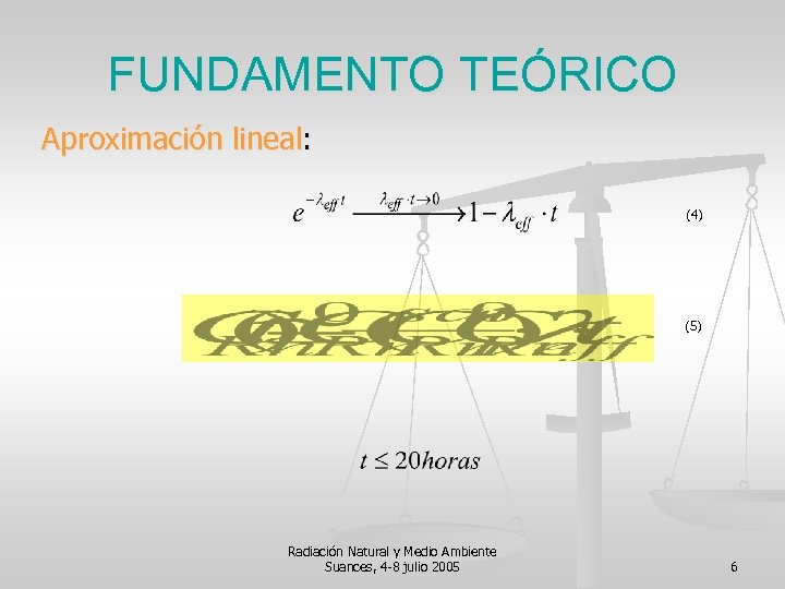 FUNDAMENTO TEÓRICO Aproximación lineal: (4) (5) Radiación Natural y Medio Ambiente Suances, 4 -8