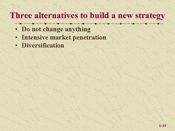Three alternatives to build a new strategy • Do not change anything • Intensive