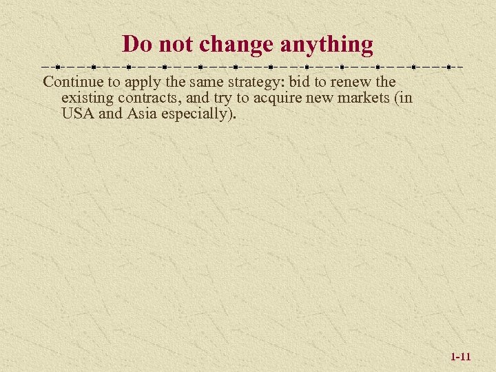 Do not change anything Continue to apply the same strategy: bid to renew the