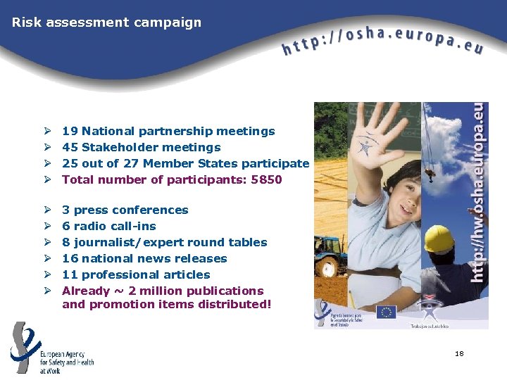 Risk assessment campaign Ø Ø 19 National partnership meetings 45 Stakeholder meetings 25 out