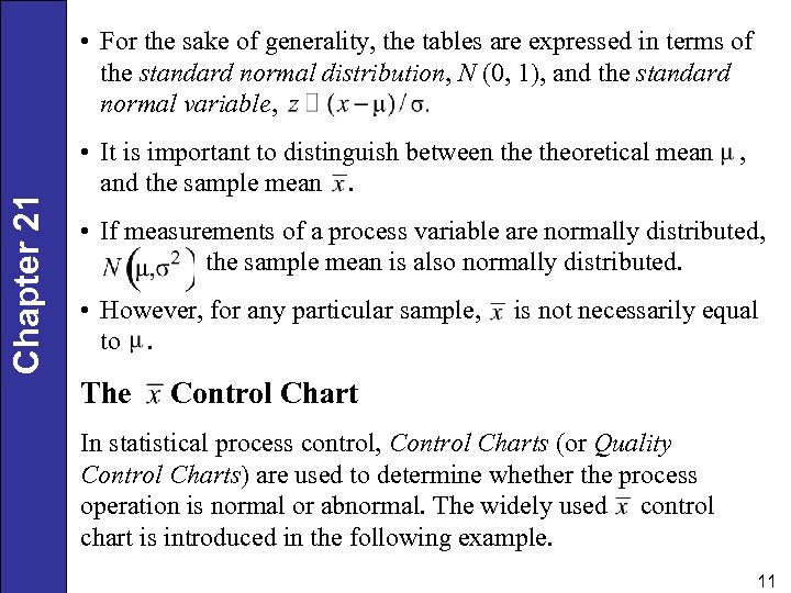 Chapter 21 • For the sake of generality, the tables are expressed in terms