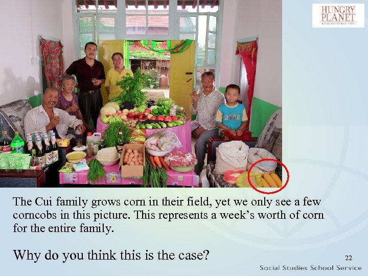 The Cui family grows corn in their field, yet we only see a few