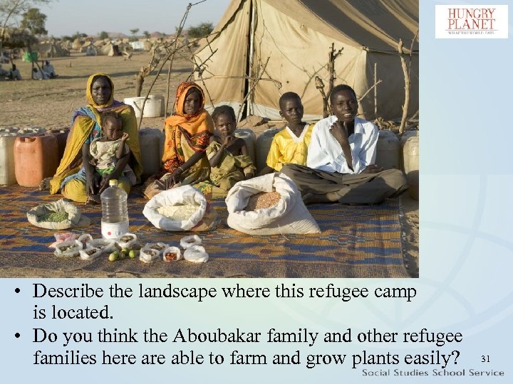  • Describe the landscape where this refugee camp is located. • Do you