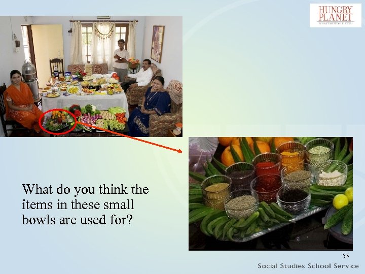 What do you think the items in these small bowls are used for? 55