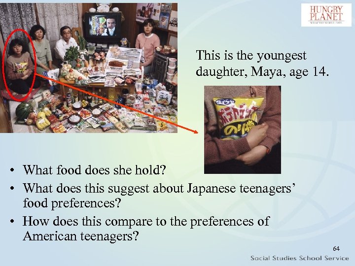 This is the youngest daughter, Maya, age 14. • What food does she hold?