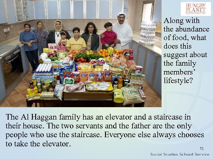 Along with the abundance of food, what does this suggest about the family members’