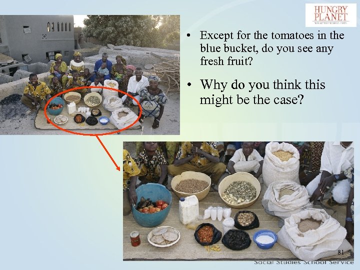  • Except for the tomatoes in the blue bucket, do you see any