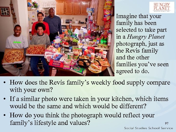 Imagine that your family has been selected to take part in a Hungry Planet