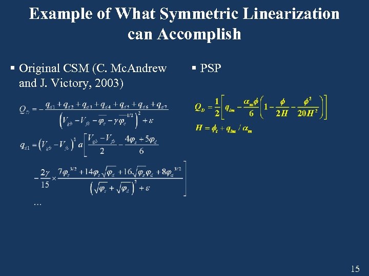 Example of What Symmetric Linearization can Accomplish § Original CSM (C. Mc. Andrew and