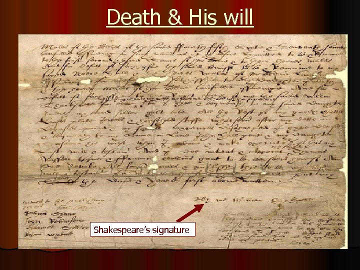 Death & His will Shakespeare’s signature 