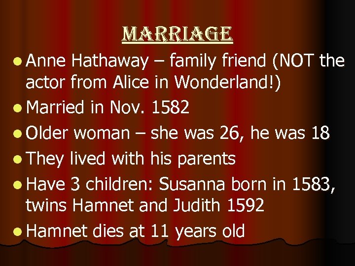 marriage l Anne Hathaway – family friend (NOT the actor from Alice in Wonderland!)
