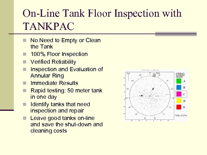 On-Line Tank Floor Inspection with TANKPAC n No Need to Empty or Clean n