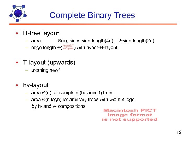 Complete Binary Trees • H-tree layout – area (n), since side-length(4 n) = 2