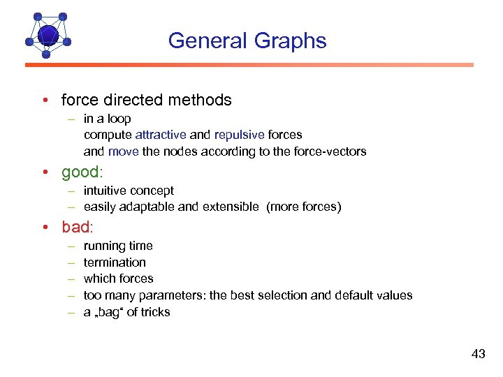 General Graphs • force directed methods – in a loop compute attractive and repulsive