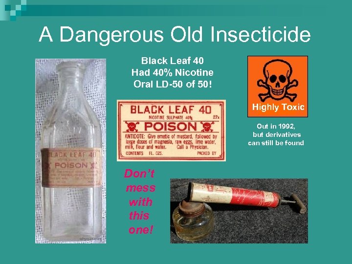  A Dangerous Old Insecticide Black Leaf 40 Had 40% Nicotine Oral LD-50 of