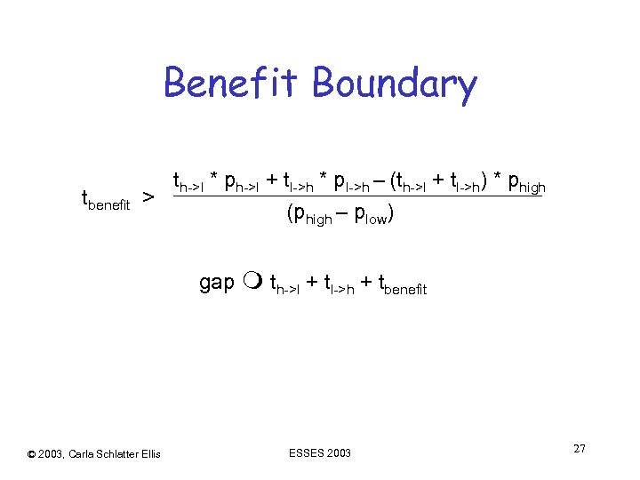 Benefit Boundary tbenefit th->l * ph->l + tl->h * pl->h – (th->l + tl->h)