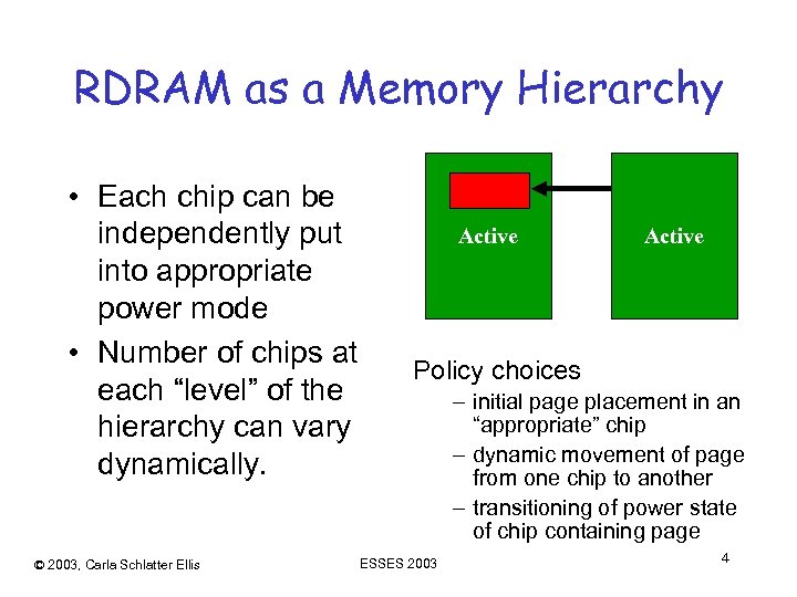 RDRAM as a Memory Hierarchy • Each chip can be independently put into appropriate