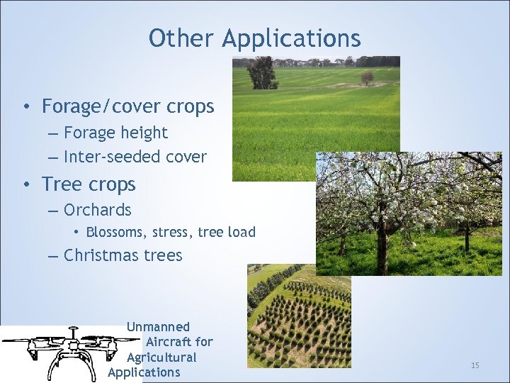 Other Applications • Forage/cover crops – Forage height – Inter-seeded cover • Tree crops
