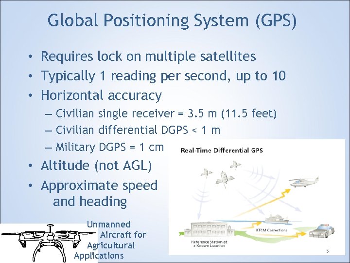 Global Positioning System (GPS) • Requires lock on multiple satellites • Typically 1 reading