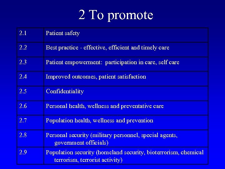 2 To promote 2. 1 Patient safety 2. 2 Best practice - effective, efficient