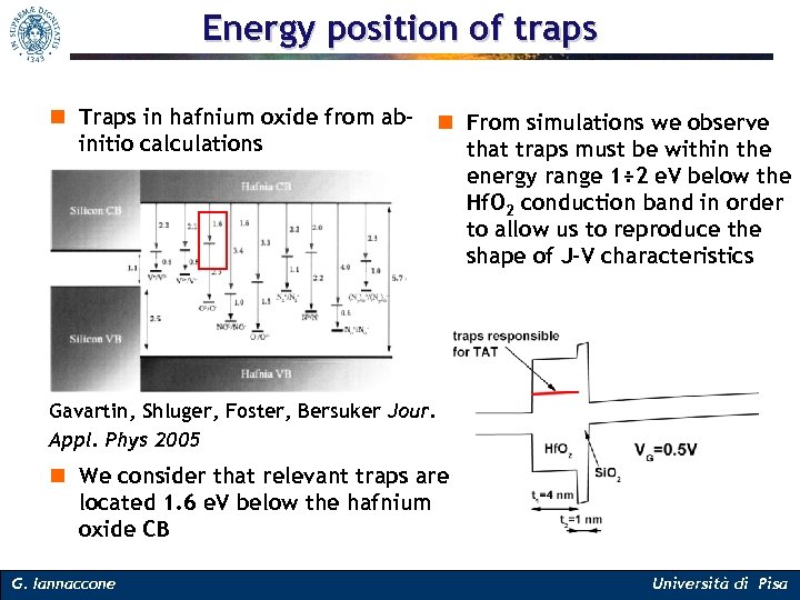 Energy position of traps n Traps in hafnium oxide from ab- n From simulations