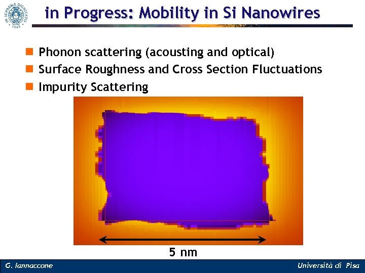 in Progress: Mobility in Si Nanowires n Phonon scattering (acousting and optical) n Surface