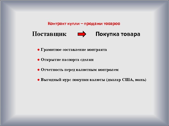 Контракт купли – продажи товаров Поставщик Покупка товара ● Грамотное составление контракта ● Открытие