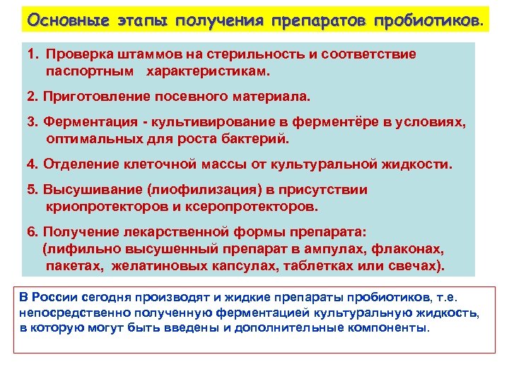 Технологическая схема производства пробиотиков