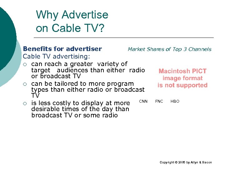 Why Advertise on Cable TV? Benefits for advertiser Market Shares of Top 3 Channels