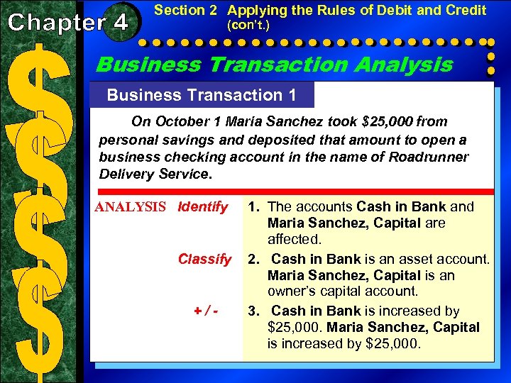 Section 2 Applying the Rules of Debit and Credit (con’t. ) Business Transaction Analysis