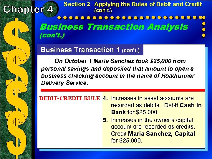 Section 2 Applying the Rules of Debit and Credit (con’t. ) Business Transaction Analysis