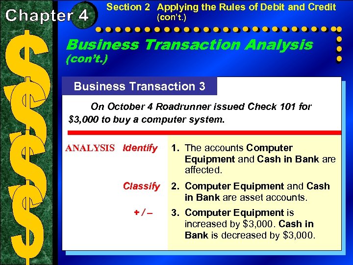 Section 2 Applying the Rules of Debit and Credit (con’t. ) Business Transaction Analysis