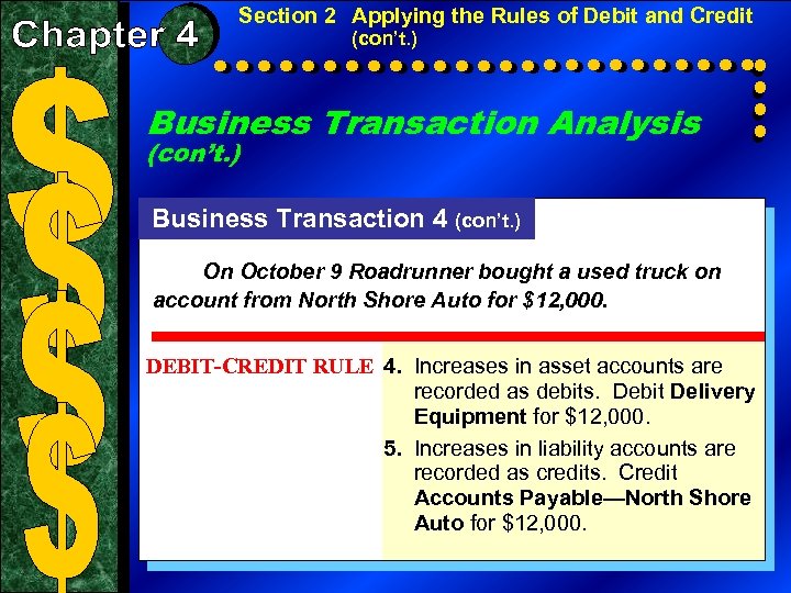 Section 2 Applying the Rules of Debit and Credit (con’t. ) Business Transaction Analysis