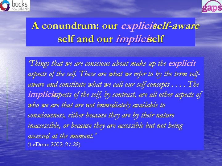 A conundrum: our explicit self-aware self and our implicit self ‘Things that we are