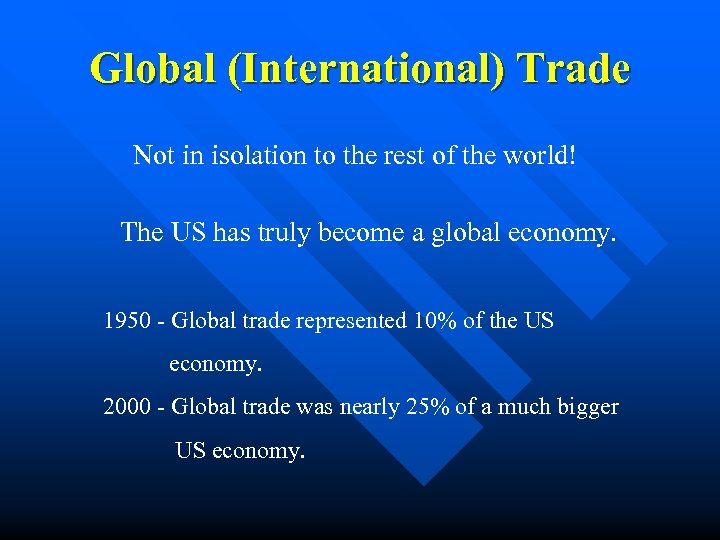 Global (International) Trade Not in isolation to the rest of the world! The US