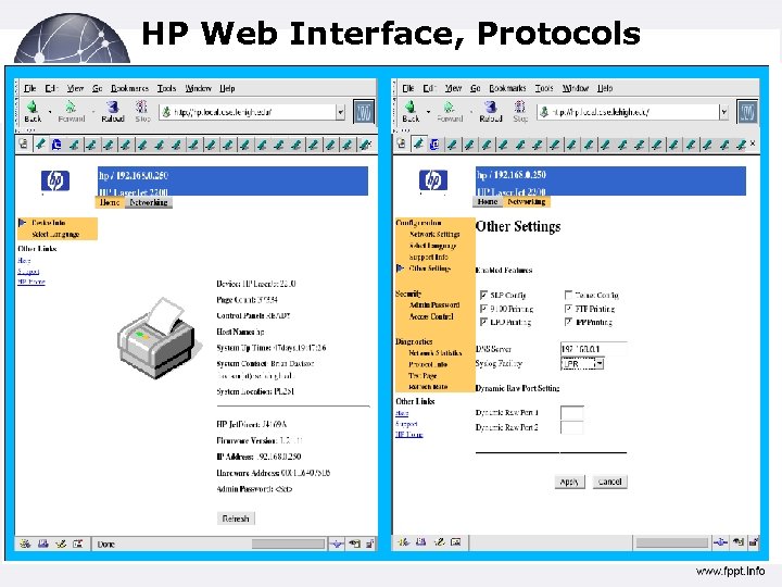 HP Web Interface, Protocols 21 