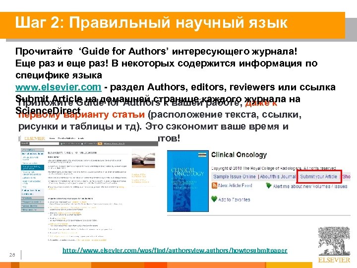 Шаг 2: Правильный научный язык Прочитайте ‘Guide for Authors’ интересующего журнала! Еще раз и