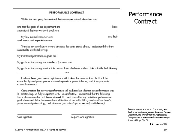 Performance Contract Source: David Antonion, “Improving the Performance Management Process Before Discontinuing Performance Appraisals,